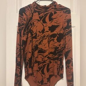 Brown and Black Abstract Long Sleeve Bodysuit